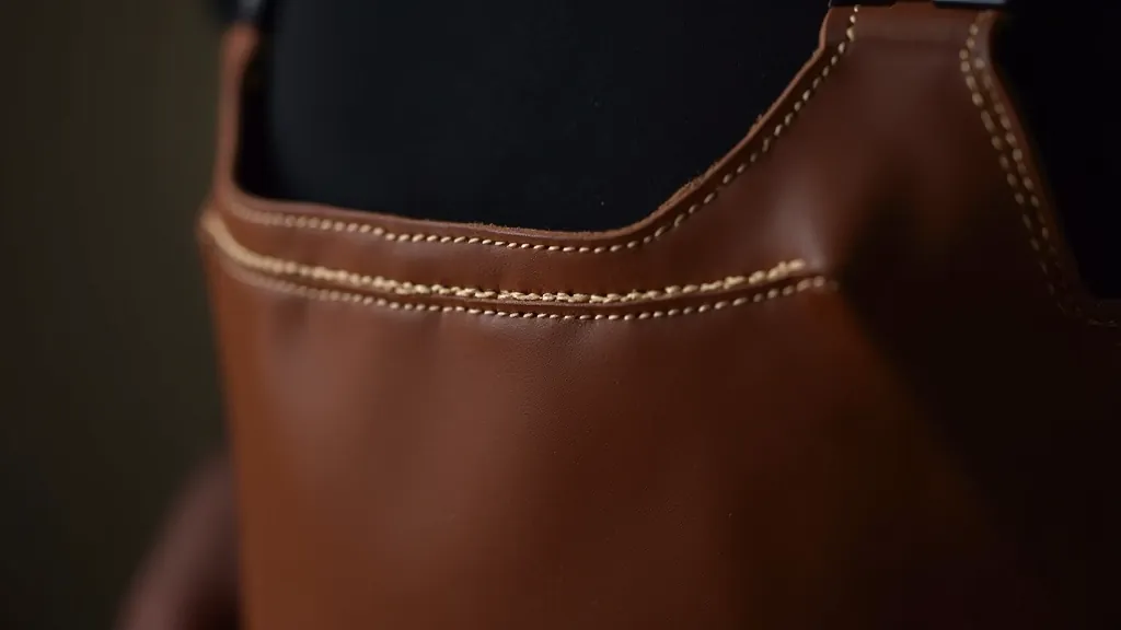 Detail ručního šití na kůži